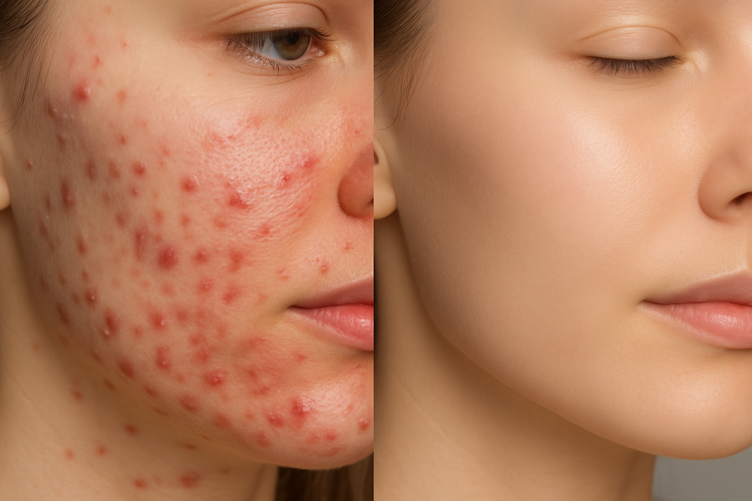 severe acne cleared up before and after without label